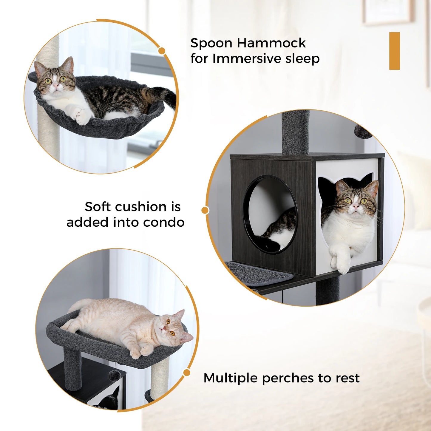The Kingdom - Multi-Level Cat Tree Tower with Hammock, Condo & Scratching Posts