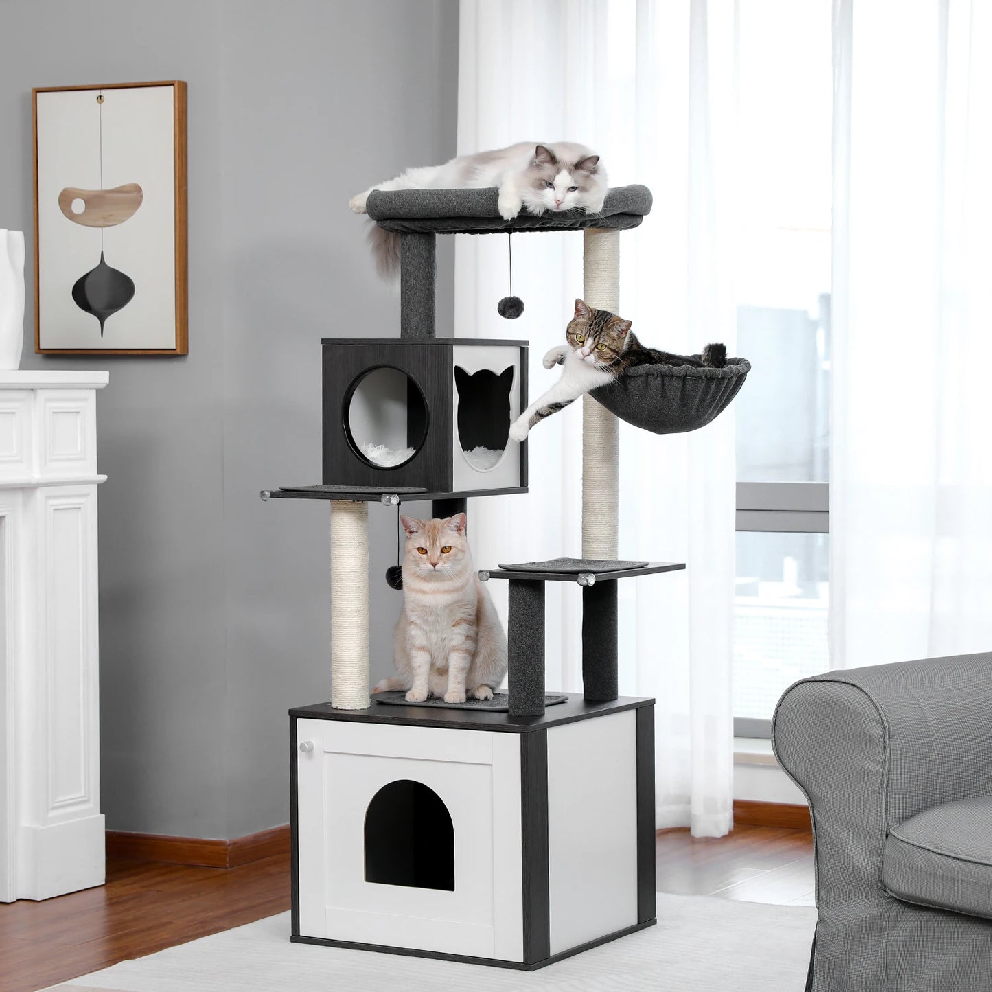 The Kingdom - Multi-Level Cat Tree Tower with Hammock, Condo & Scratching Posts