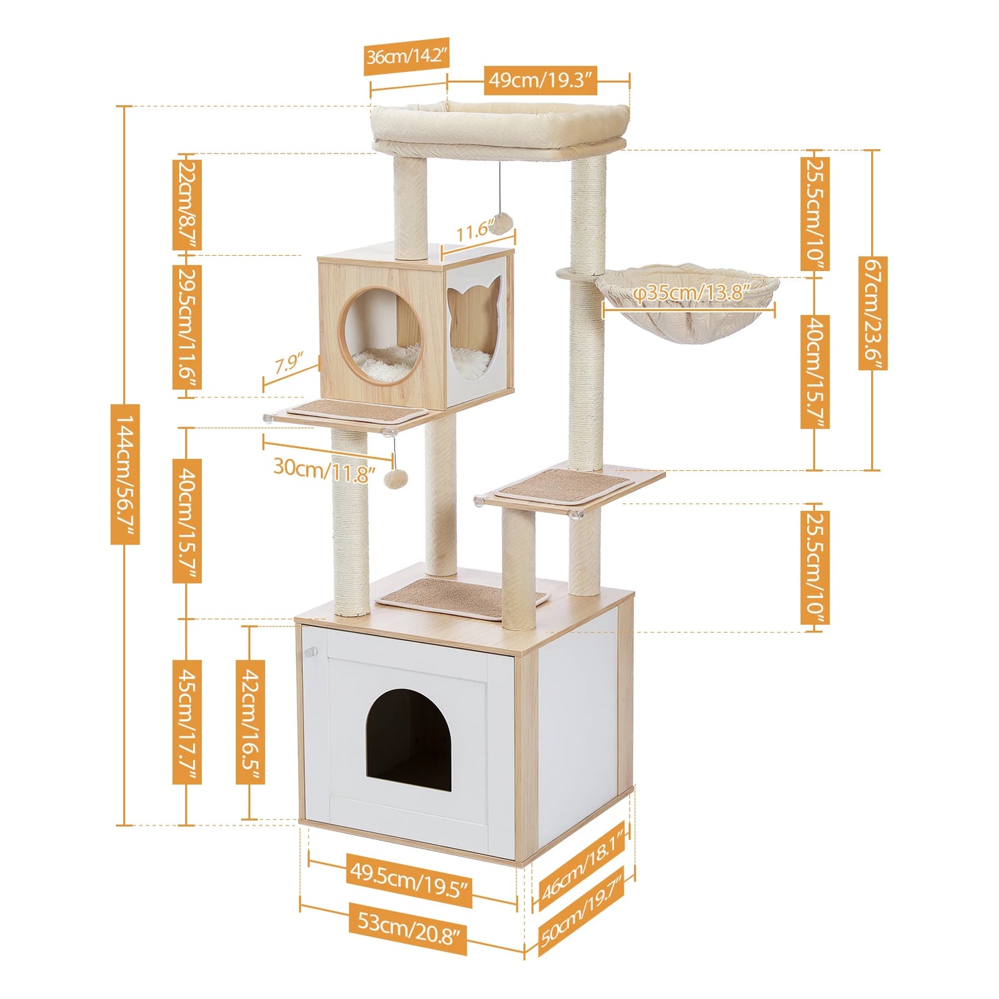 The Kingdom - Multi-Level Cat Tree Tower with Hammock, Condo & Scratching Posts