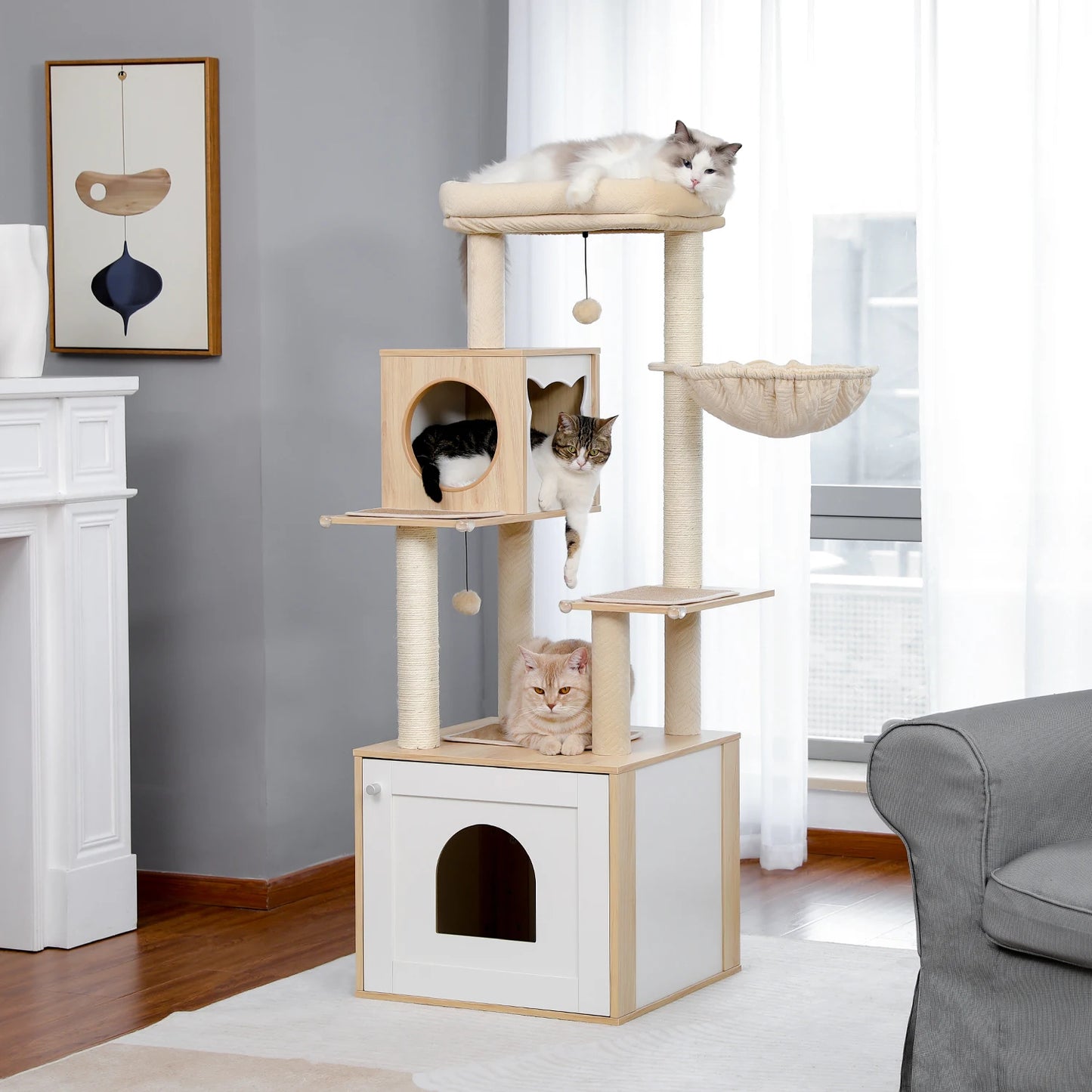 The Kingdom - Multi-Level Cat Tree Tower with Hammock, Condo & Scratching Posts