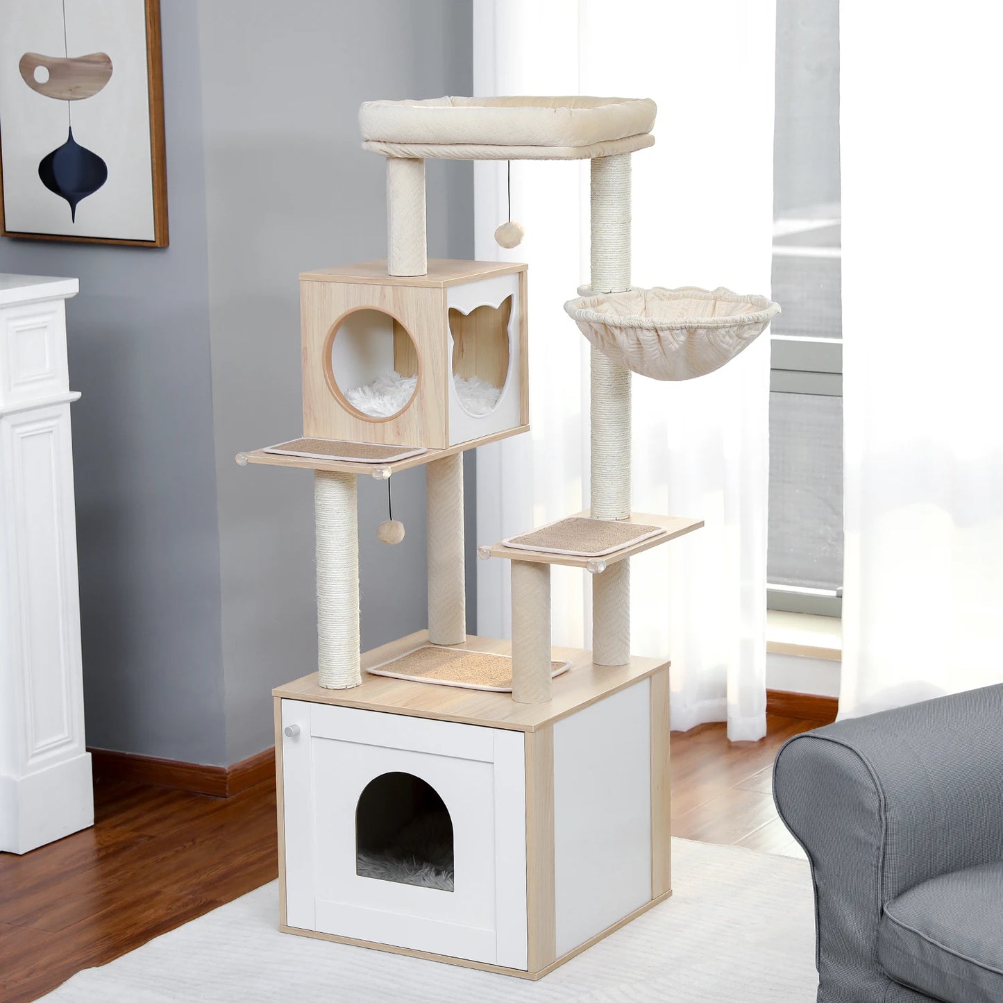 The Kingdom - Multi-Level Cat Tree Tower with Hammock, Condo & Scratching Posts