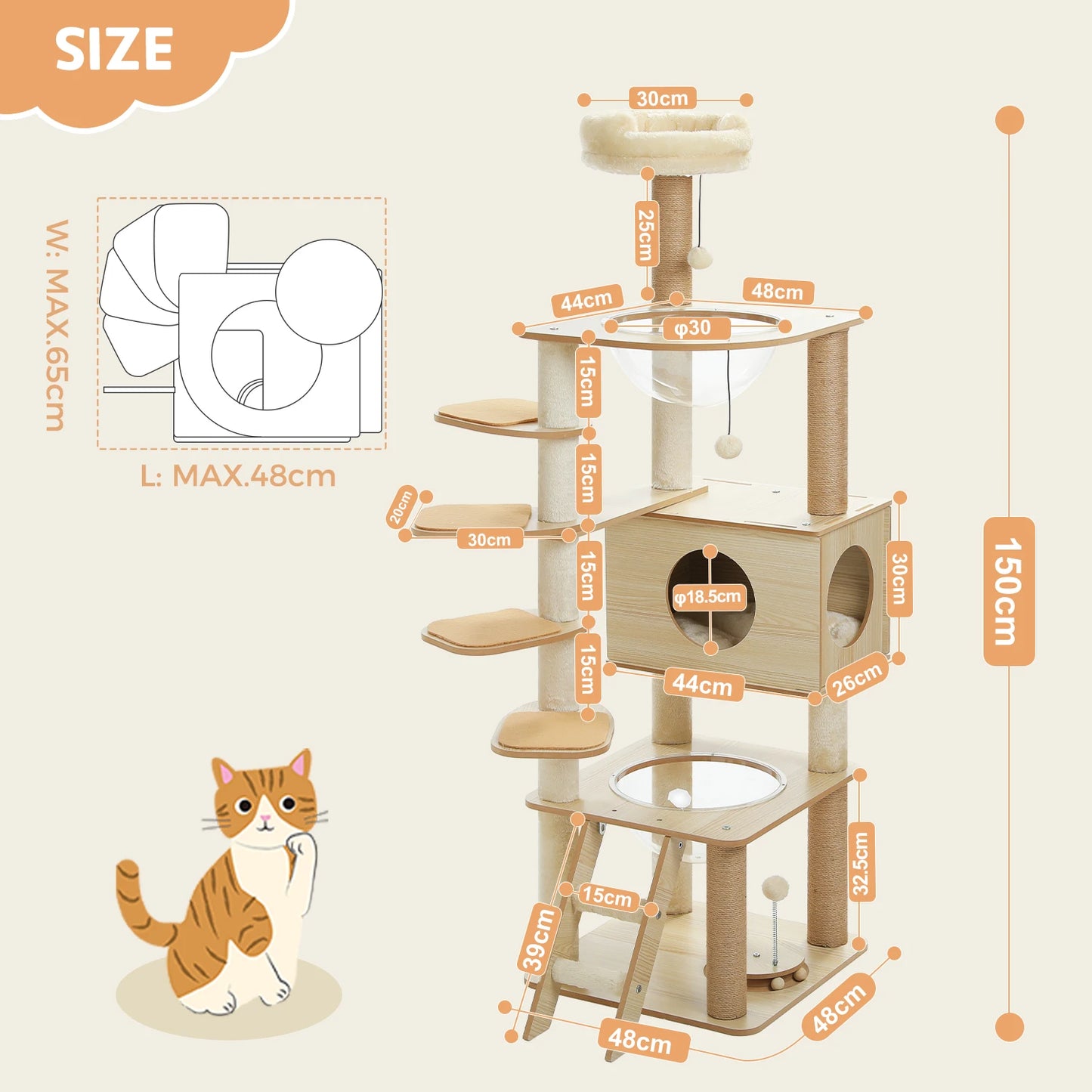 The Kingdom - Multi-Level Cat Tree Tower with Hammock, Condo & Scratching Posts