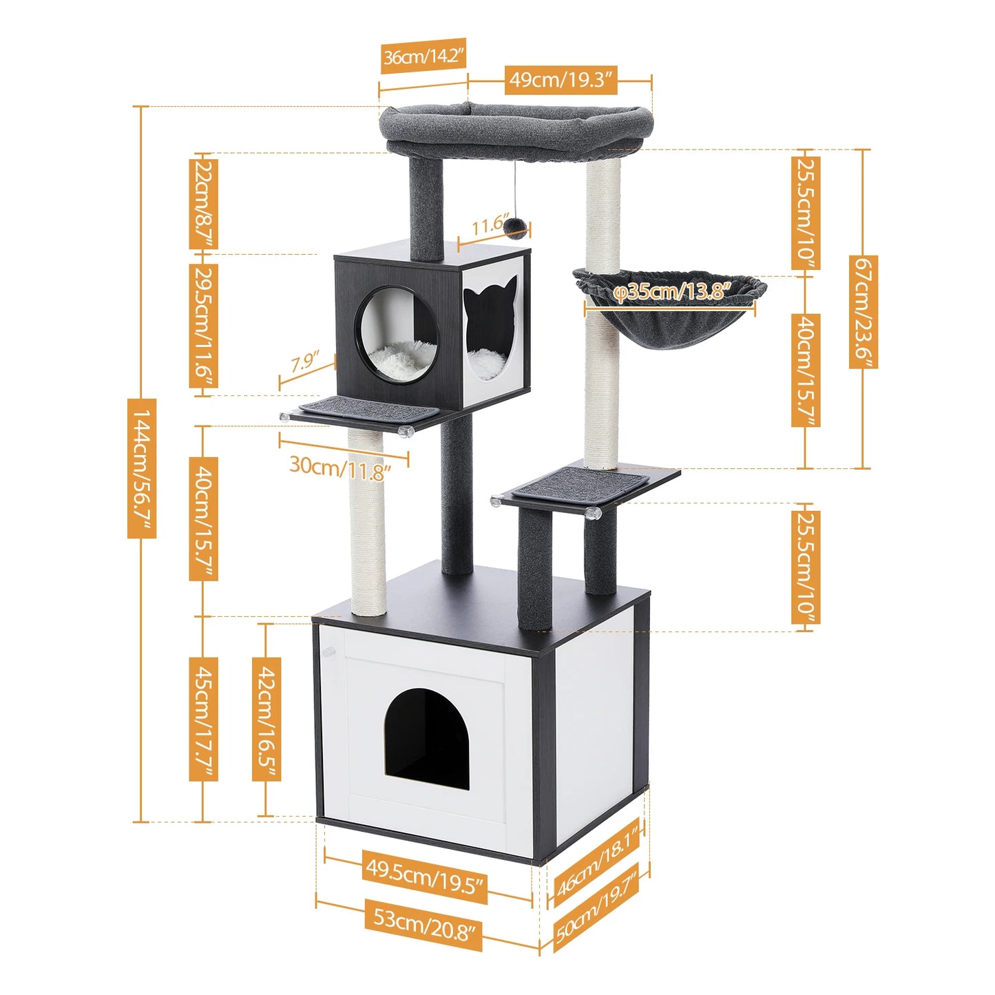 The Kingdom - Multi-Level Cat Tree Tower with Hammock, Condo & Scratching Posts