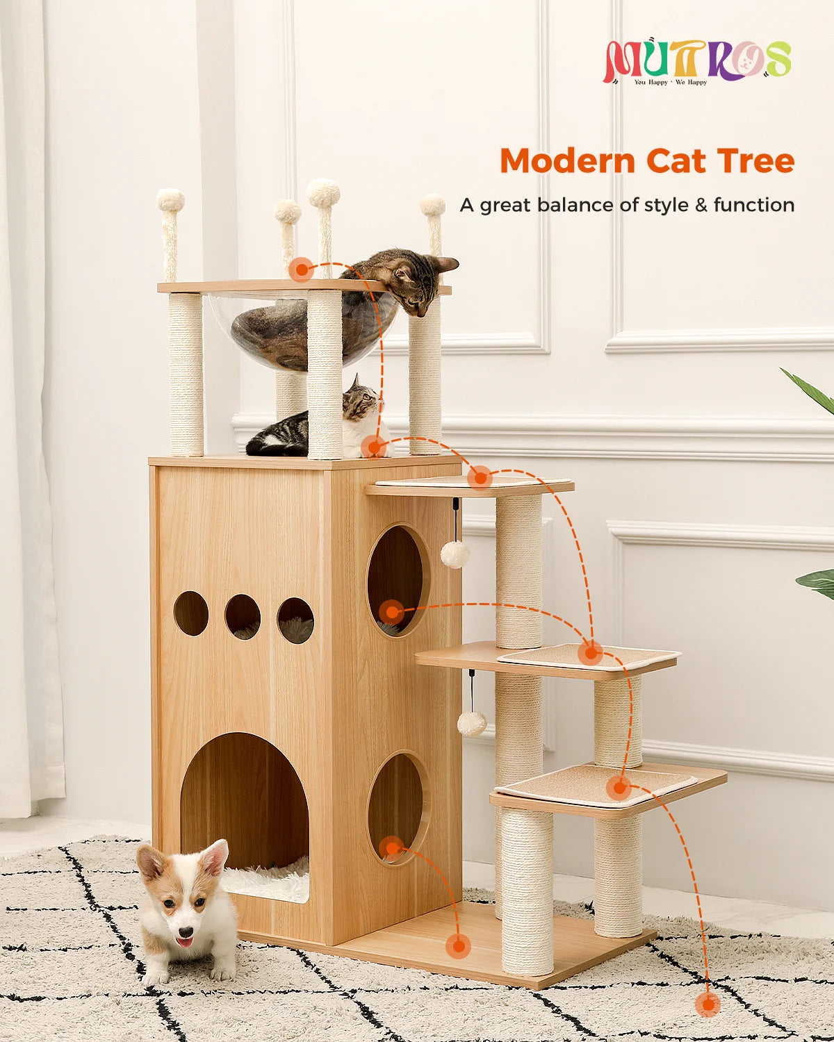 The Kingdom - Multi-Level Cat Tree Tower with Hammock, Condo & Scratching Posts