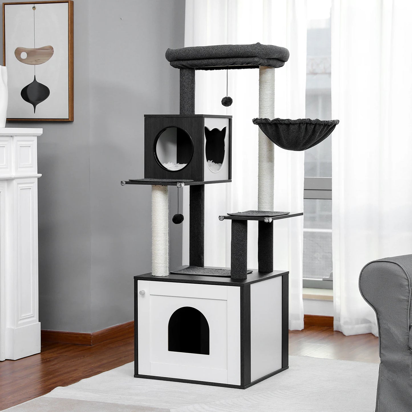 The Kingdom - Multi-Level Cat Tree Tower with Hammock, Condo & Scratching Posts