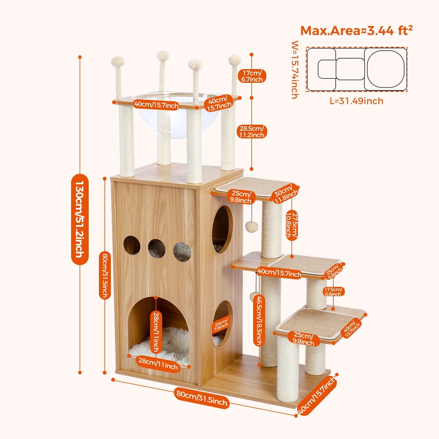 The Kingdom - Multi-Level Cat Tree Tower with Hammock, Condo & Scratching Posts