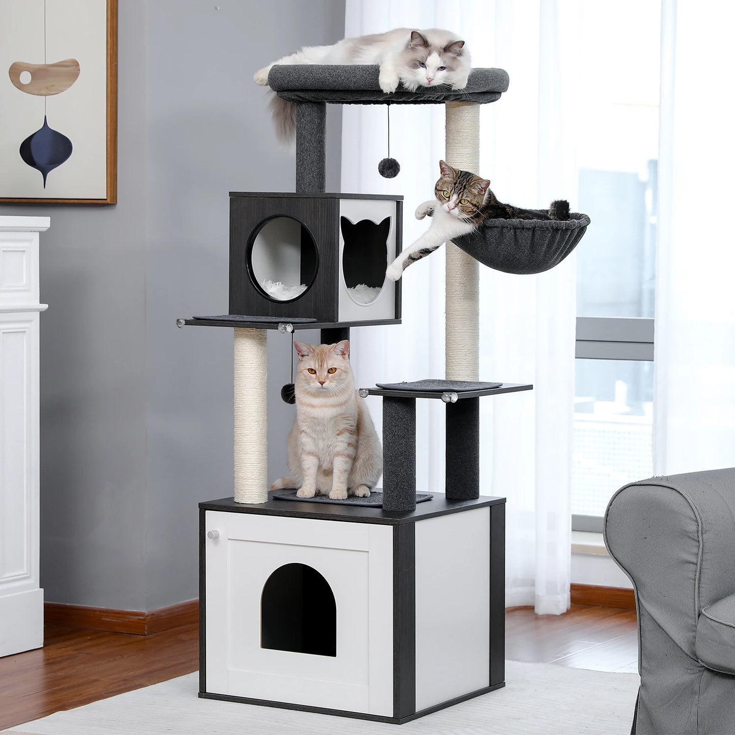 The Kingdom - Multi-Level Cat Tree Tower with Hammock, Condo & Scratching Posts